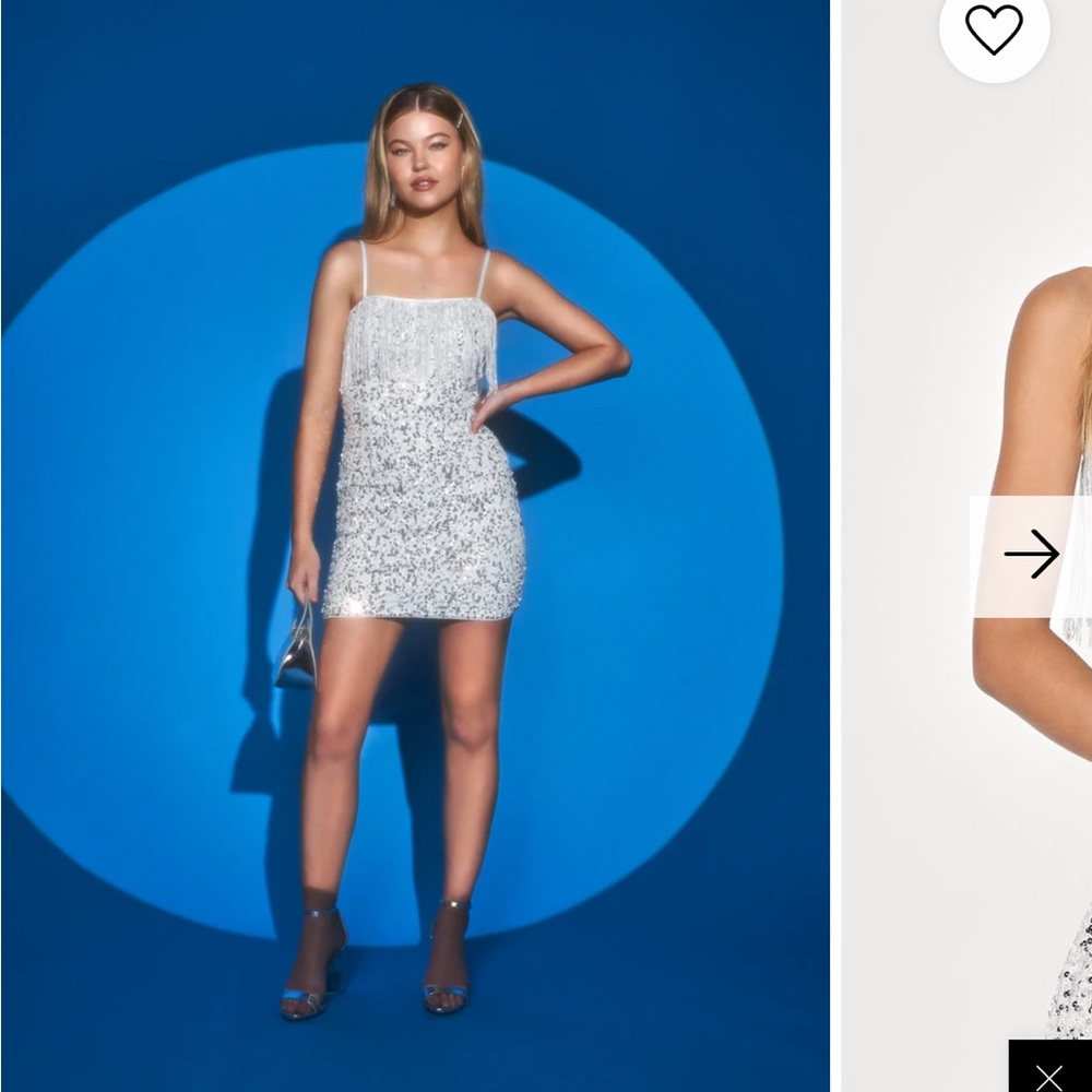 Lulus Beaming with Beauty Silver Sequin Sleeveless Fringe Mini Dress